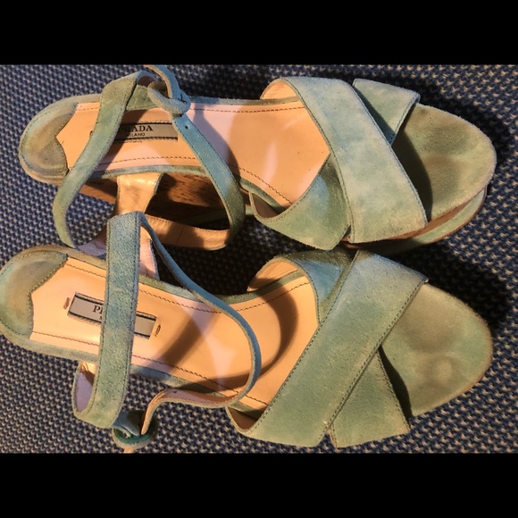 Prada turquoise suede platforms GUC - Picture 3 of 7